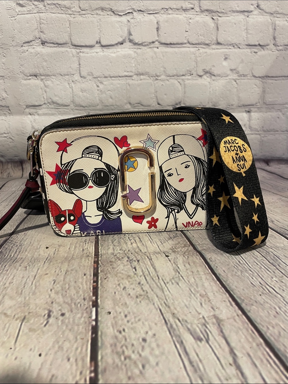 Marc Jacobs x Anna Sui Collab Graphic Snapshot Crossbody Bag with Star Strap